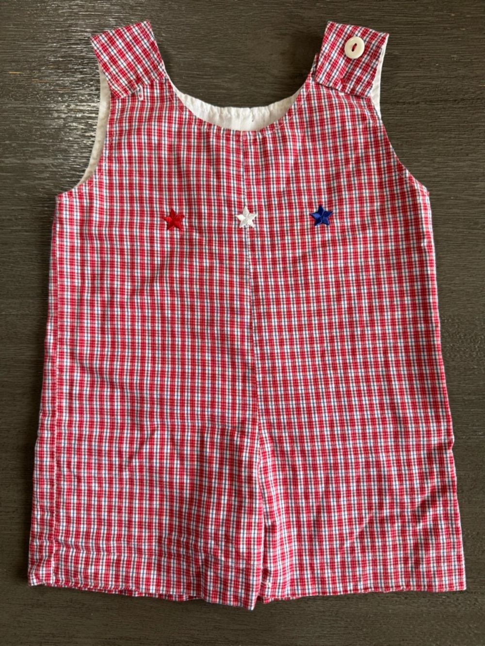 Strasburg Baby Clothes Gingham Onesie 12M Fourth Of July Stars Embroidered